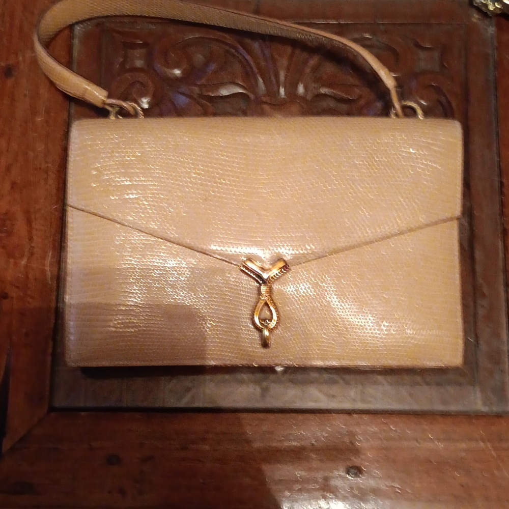 VINTAGE HERMES BEIGE LIZZARD FLAP BAG